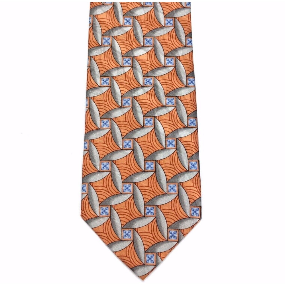 Jos A Bank Tie 100% Silk Geometric Orange Blue Gray Business Men's Necktie 58" - Picture 6 of 11